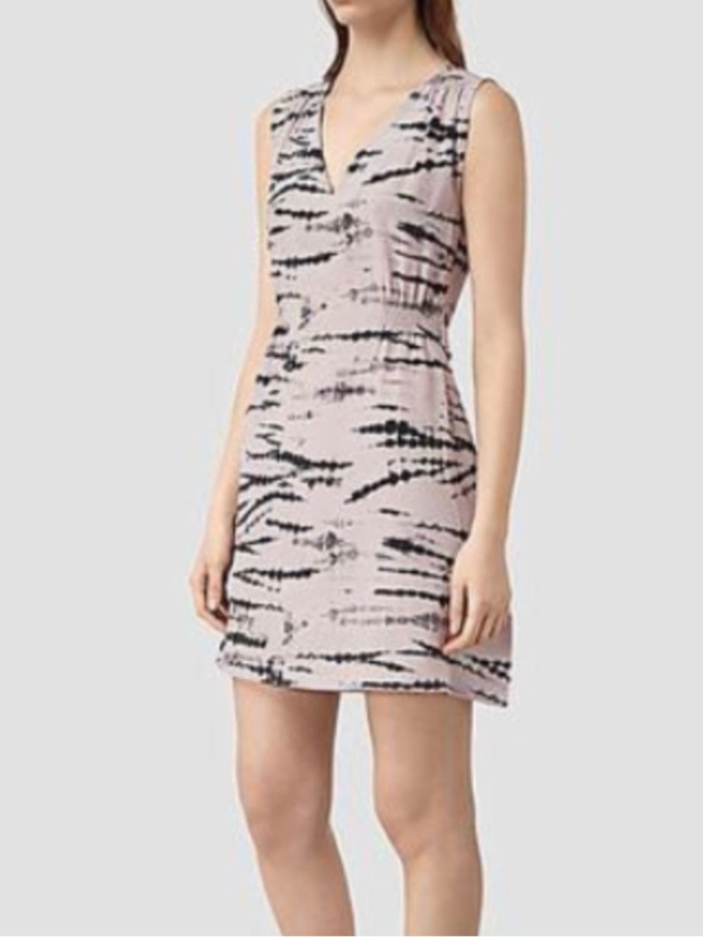 003 ALL SAINTS Women’s Ille Tie Dye Silk Sleeveless Dress - Pink/ Black, Sz 4